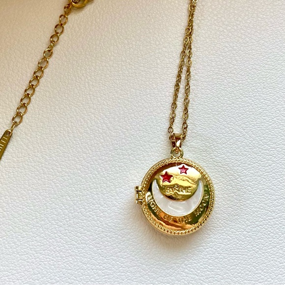 Jewelry - Gold Moon & Star Locket Necklace with Red star